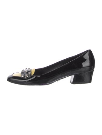 Prada Patent Leather Studded Accents Pumps