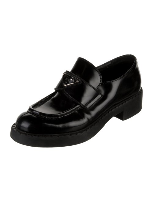 Prada Enameled Metal Triangle Leather Oxfords