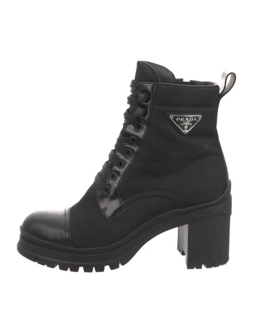 Prada Enameled Metal Triangle Nylon Combat Boots