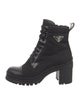 Prada Enameled Metal Triangle Nylon Combat Boots