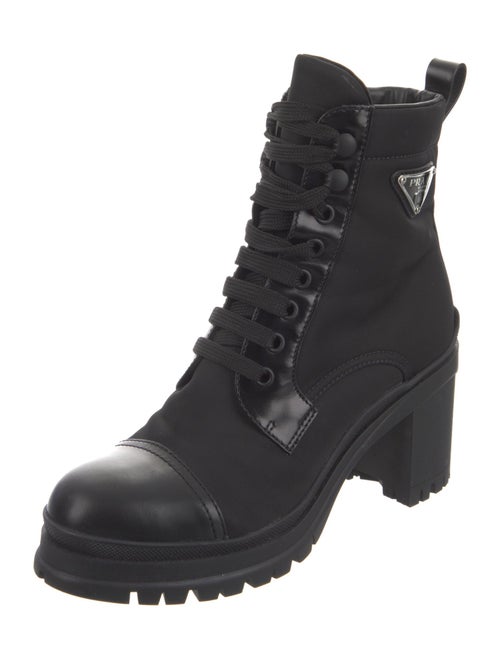 Prada Enameled Metal Triangle Nylon Combat Boots