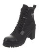 Prada Enameled Metal Triangle Nylon Combat Boots