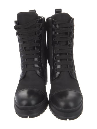 Prada Enameled Metal Triangle Nylon Combat Boots