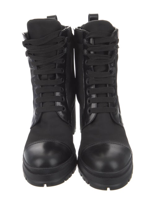 Prada Enameled Metal Triangle Nylon Combat Boots