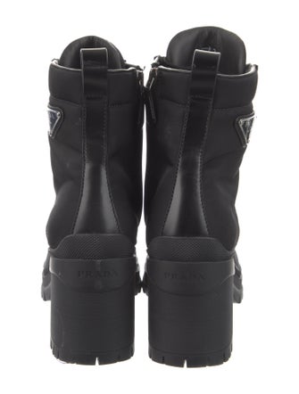 Prada Enameled Metal Triangle Nylon Combat Boots