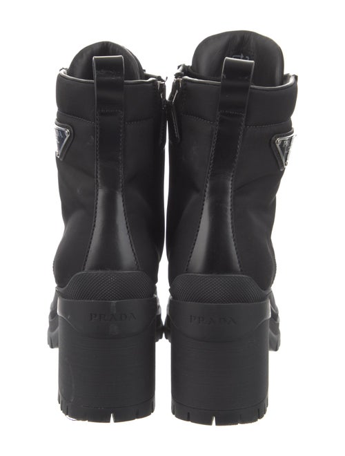 Prada Enameled Metal Triangle Nylon Combat Boots