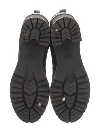 Prada Enameled Metal Triangle Nylon Combat Boots