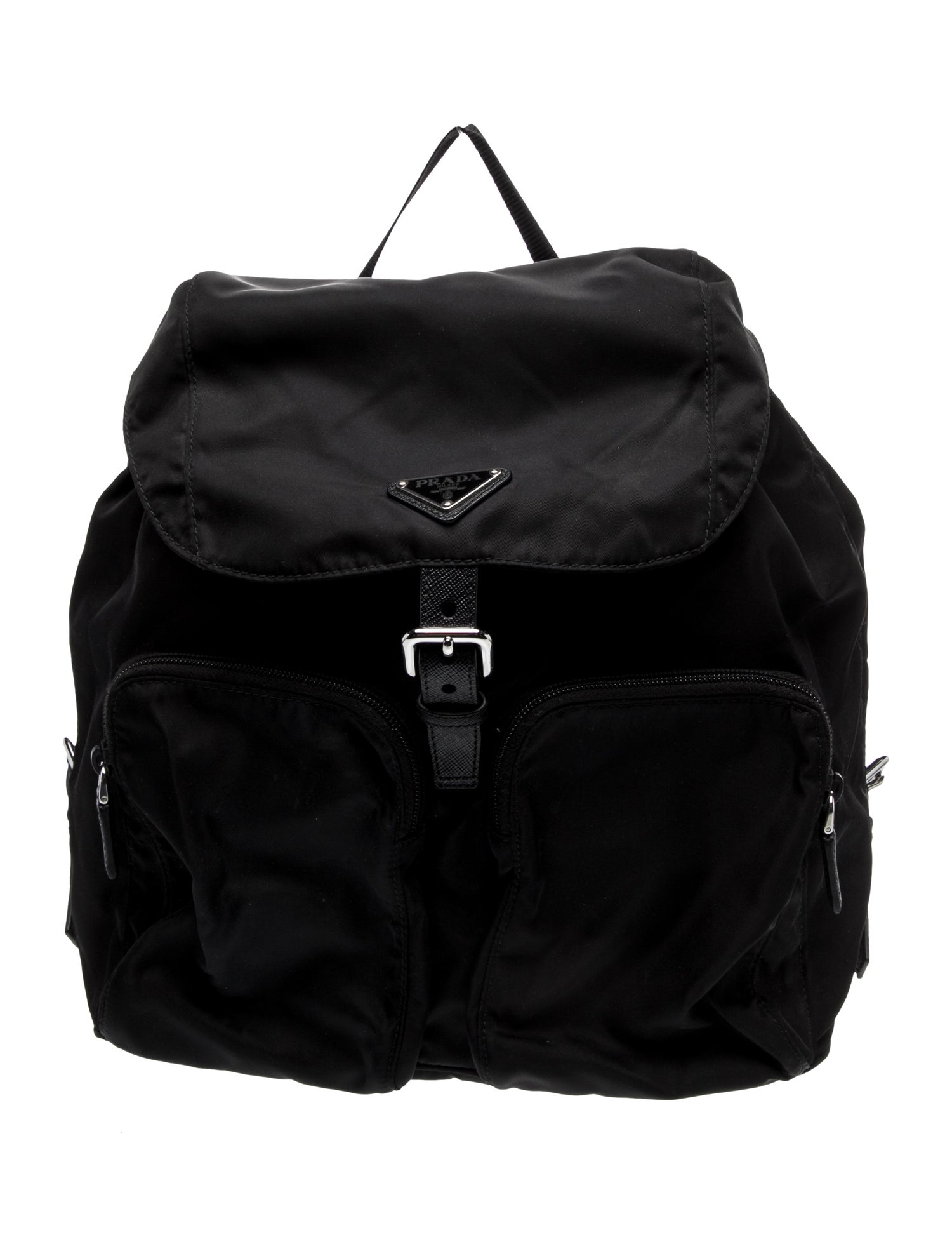 Prada Enameled Metal Triangle Vela drawstring backpack