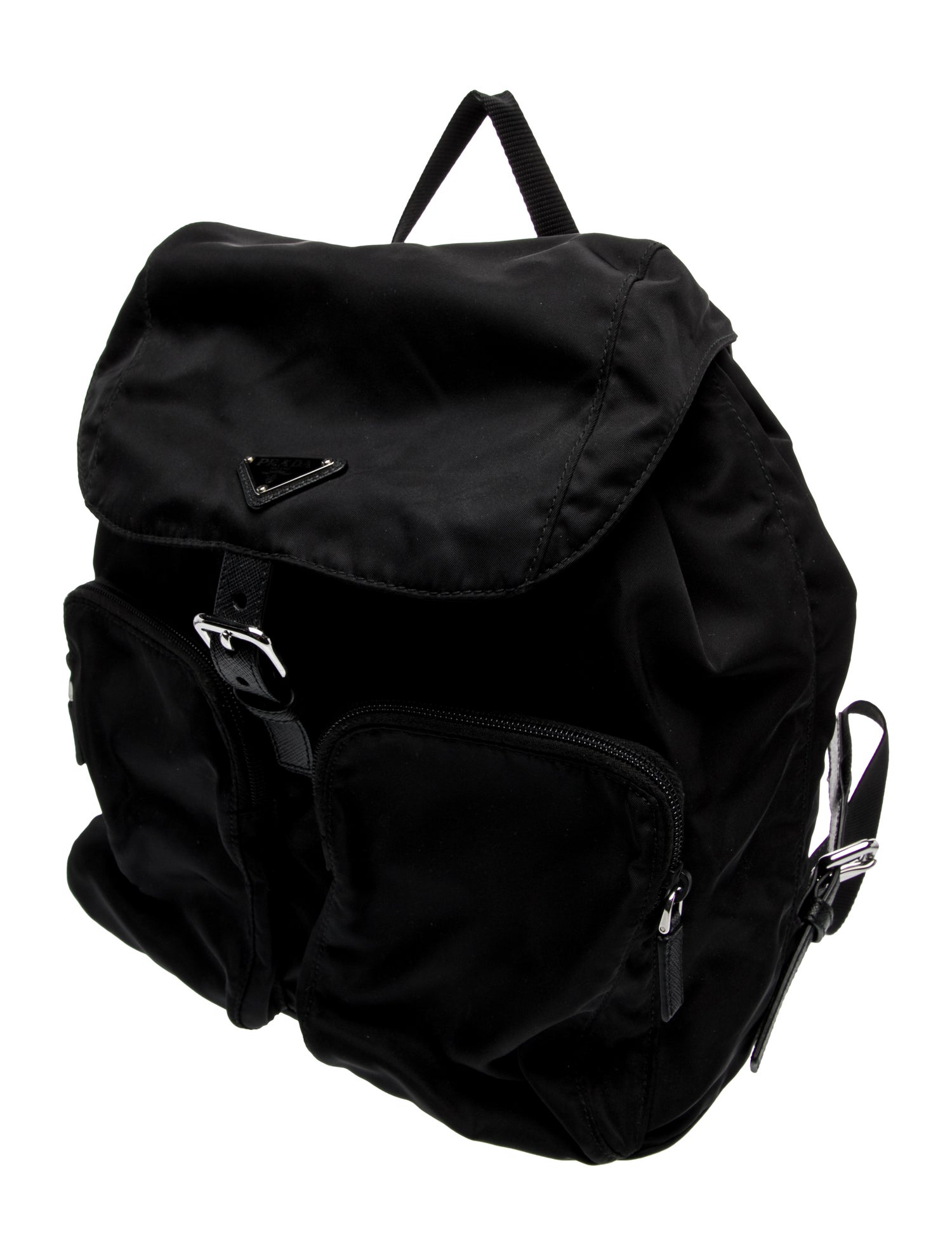 Prada Enameled Metal Triangle Vela drawstring backpack