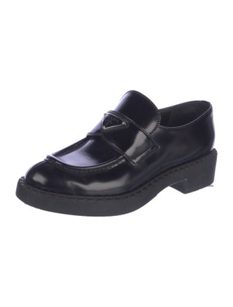 Prada Enameled Metal Triangle Leather Oxfords