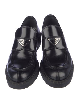Prada Enameled Metal Triangle Leather Oxfords