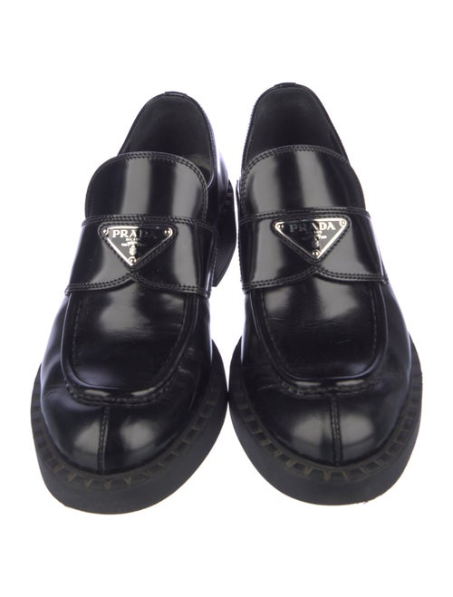 Prada Enameled Metal Triangle Leather Oxfords