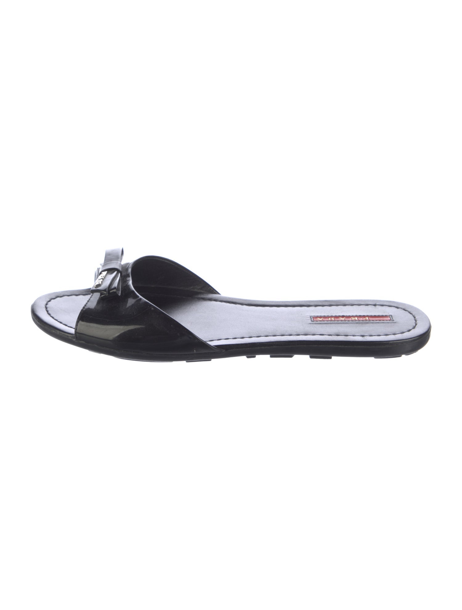 Prada Sport Patent Leather Bow Accents Slides