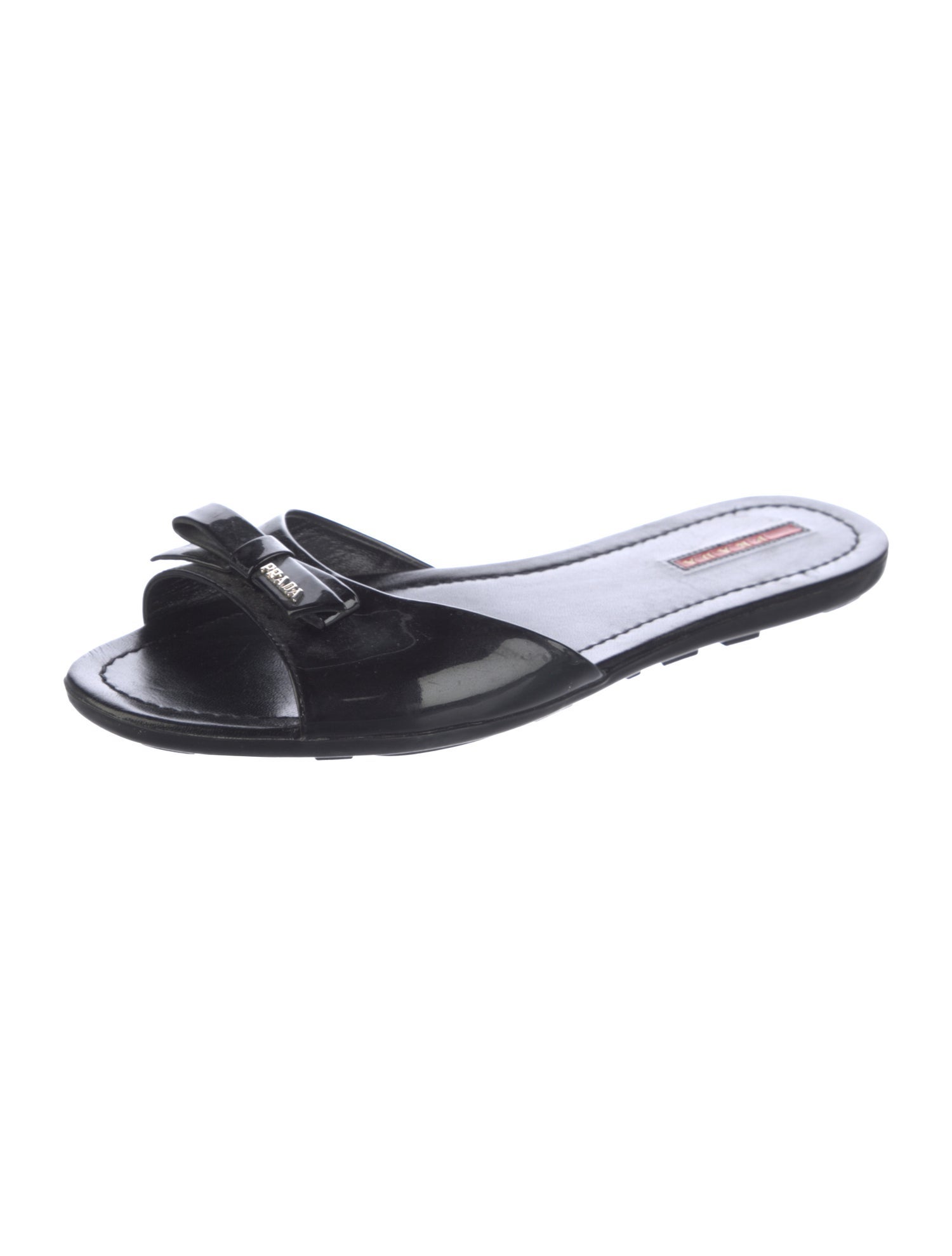 Prada Sport Patent Leather Bow Accents Slides