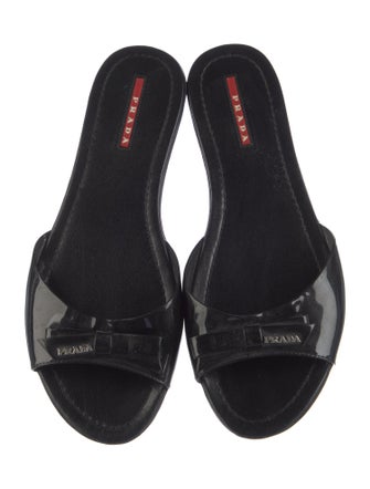 Prada Sport Patent Leather Bow Accents Slides