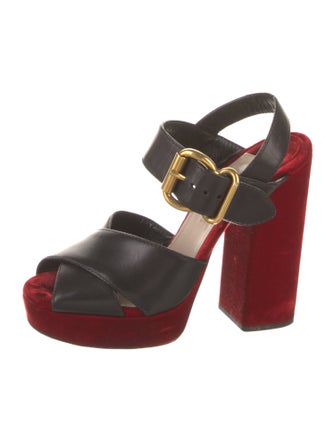 Prada Velvet Leather Trim Embellishment Slingback Pumps