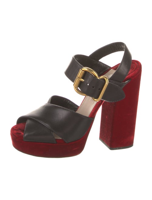 Prada Velvet Leather Trim Embellishment Slingback Pumps