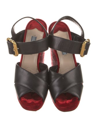 Prada Velvet Leather Trim Embellishment Slingback Pumps