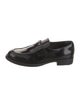 Prada Enameled Metal Triangle Leather Loafers