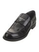 Prada Enameled Metal Triangle Leather Loafers