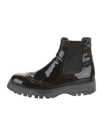 Prada Patent Leather Lasercut Accents Chelsea Boots