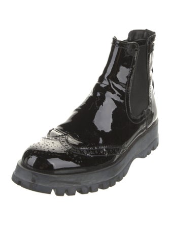 Prada Patent Leather Lasercut Accents Chelsea Boots