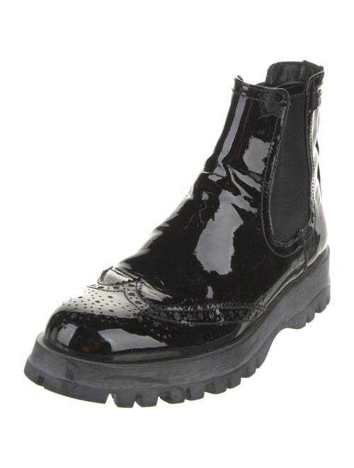 Prada Patent Leather Lasercut Accents Chelsea Boots