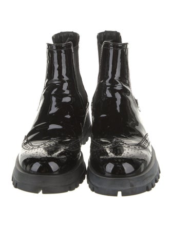 Prada Patent Leather Lasercut Accents Chelsea Boots