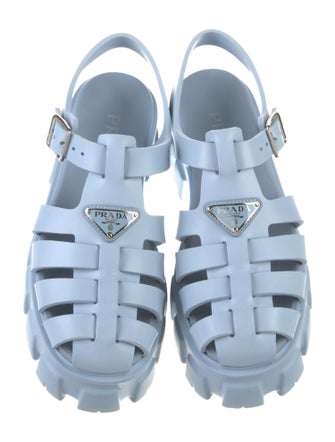 Prada Enameled Metal Triangle Rubber Slingback Flats