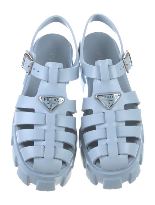 Prada Enameled Metal Triangle Rubber Slingback Flats