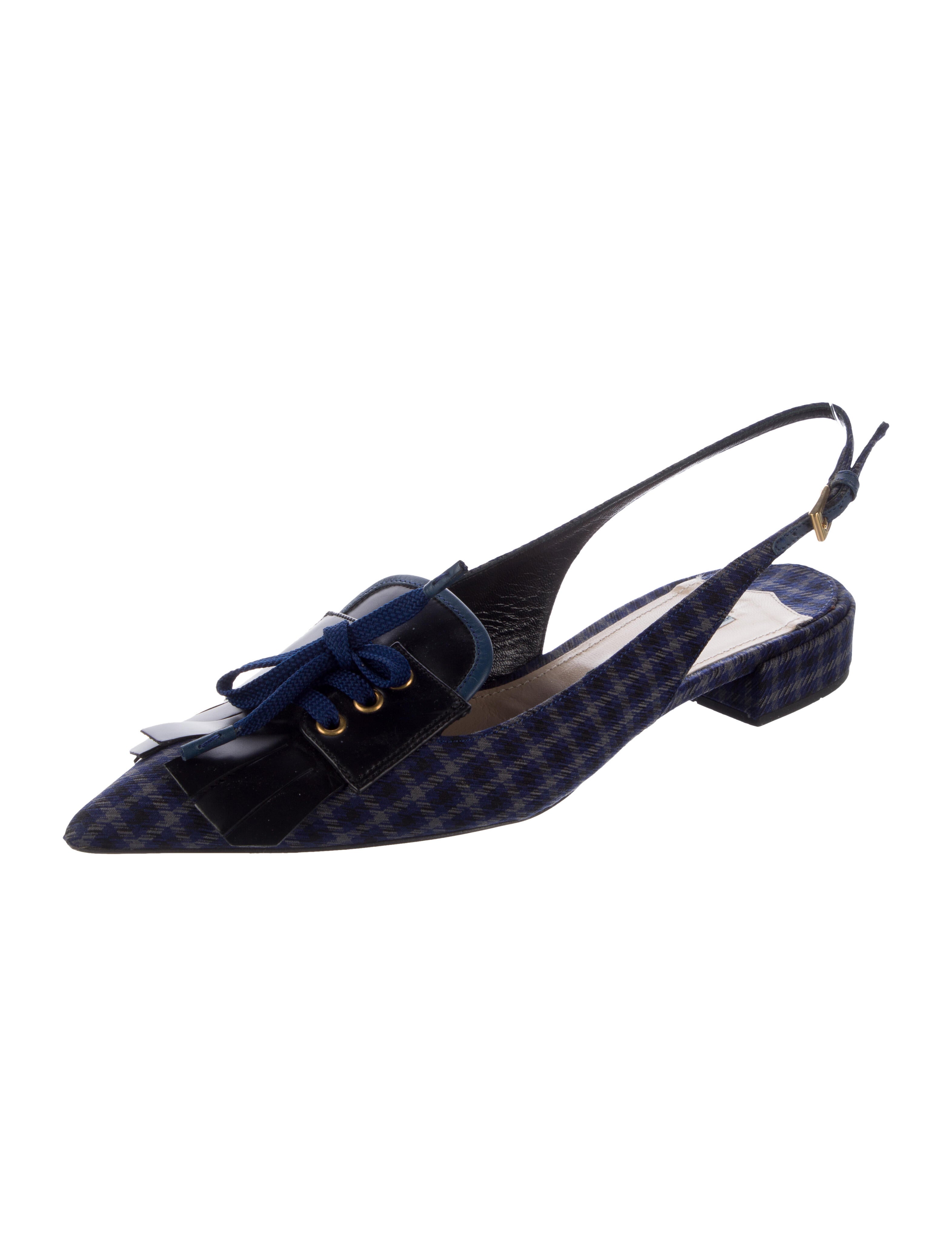 Prada Plaid Print Fringe Trim Accent Slingback Flats