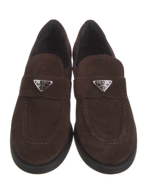 Prada Enameled Metal Triangle Suede Loafers