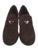 Prada Enameled Metal Triangle Suede Loafers
