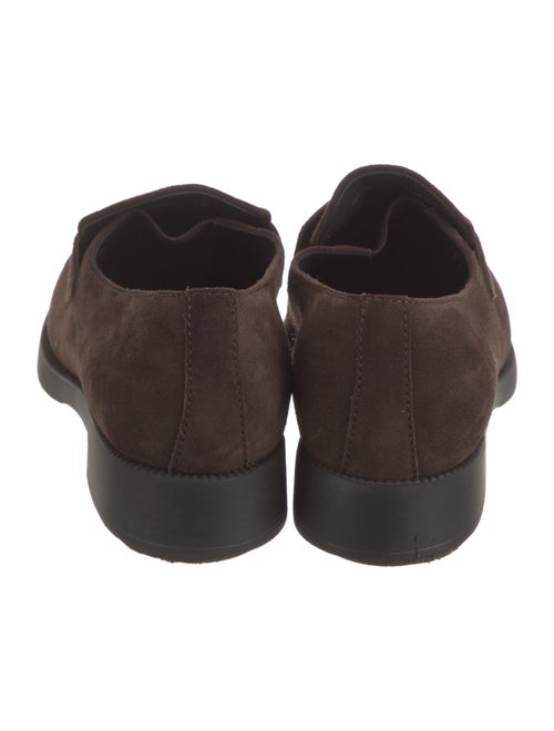 Prada Enameled Metal Triangle Suede Loafers