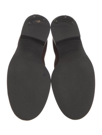 Prada Enameled Metal Triangle Suede Loafers