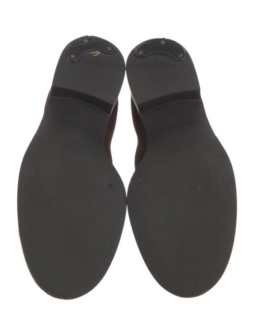 Prada Enameled Metal Triangle Suede Loafers