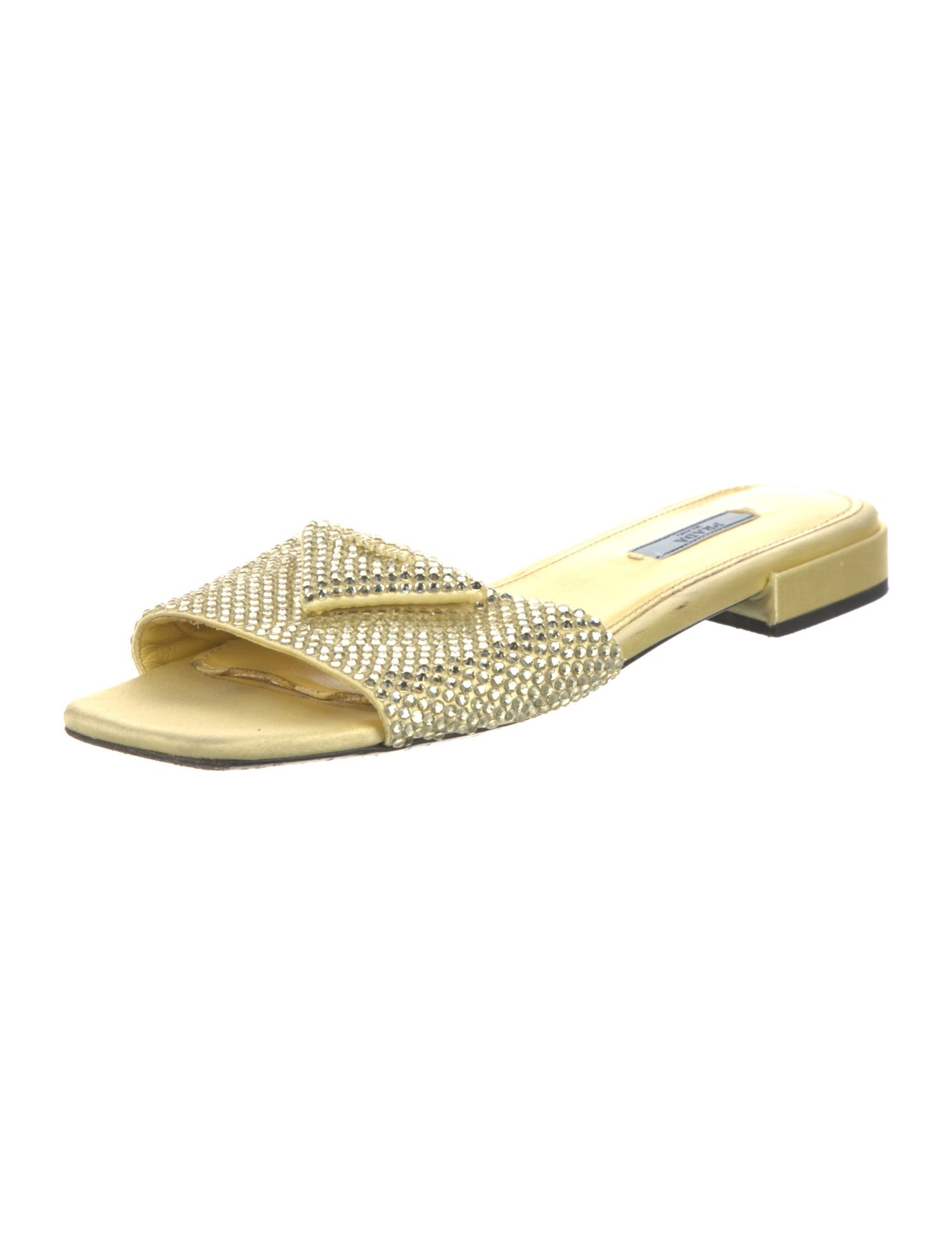 Prada Satin Crystal Embellishments Slides