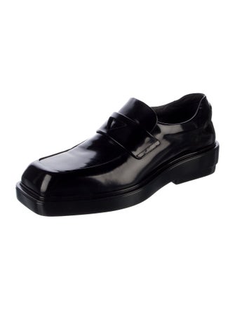 Prada Enameled Metal Triangle Patent Leather Oxfords