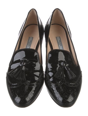 Prada Patent Leather Tassel Accents Loafers