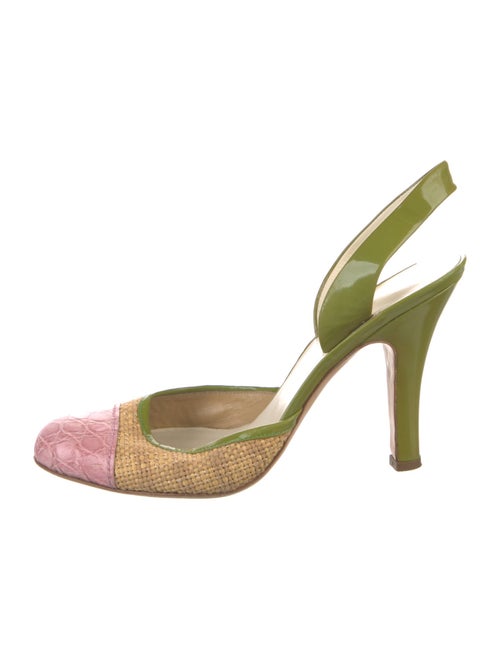 Prada Patent Leather Colorblock Pattern Slingback Pumps