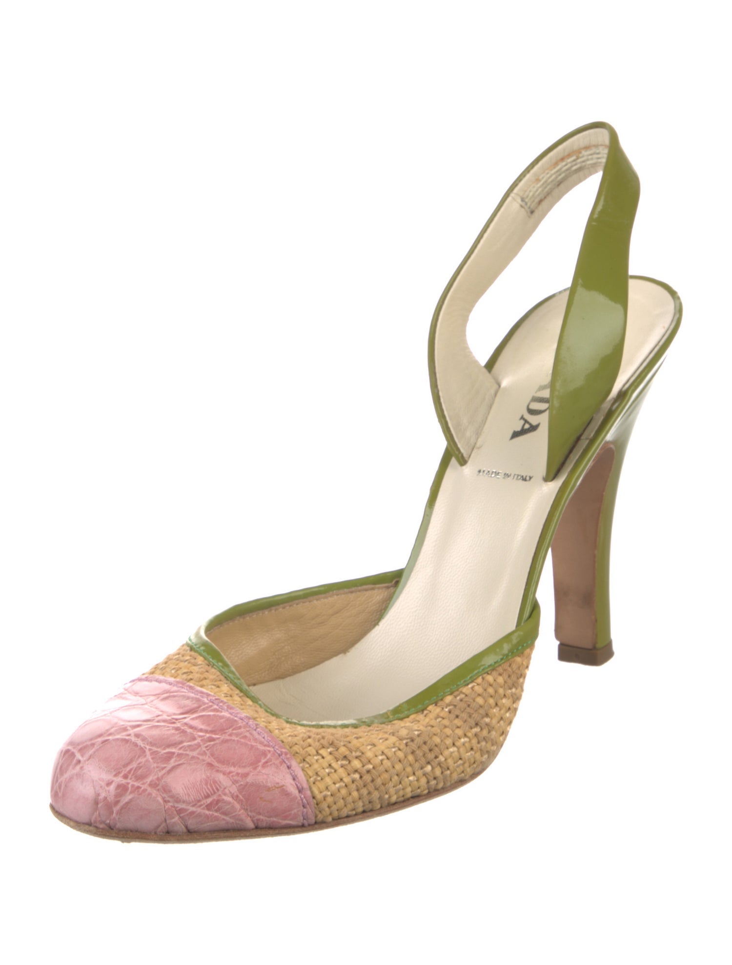 Prada Patent Leather Colorblock Pattern Slingback Pumps