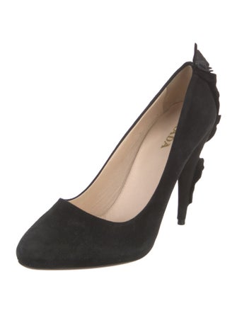 Prada Suede Ruffle Embellishment Pumps
