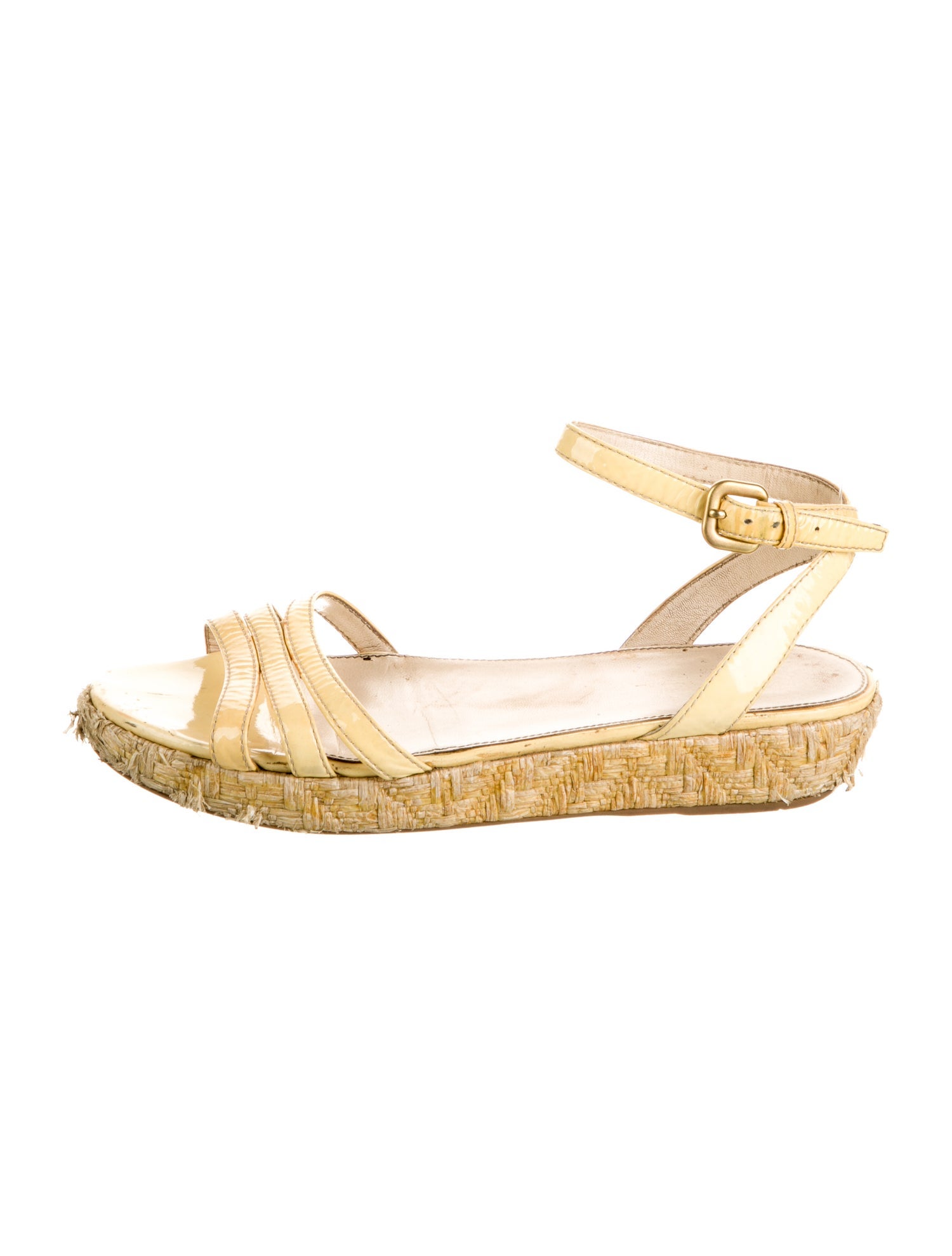 Prada Patent Leather Leather Trim Embellishment Espadrilles