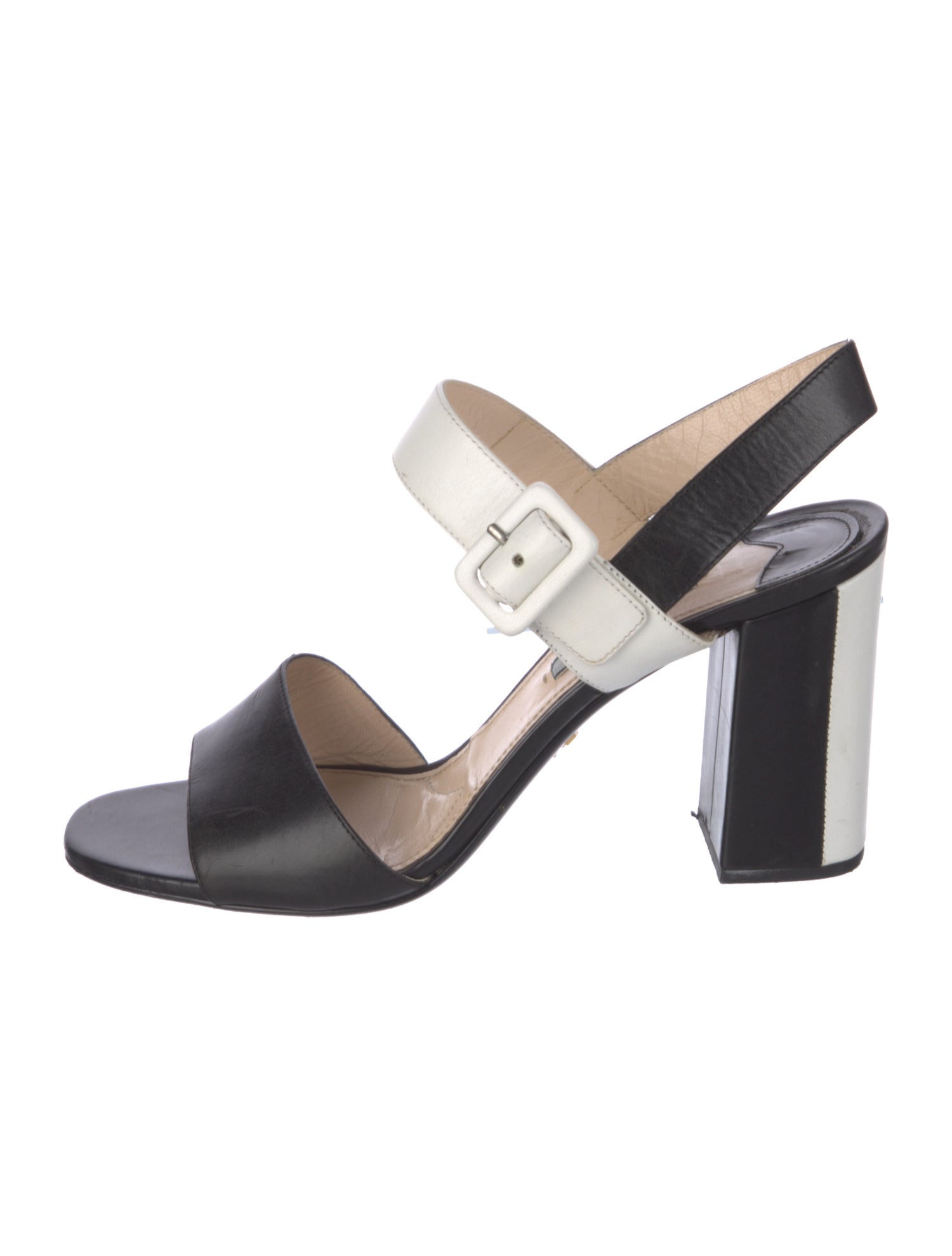 Prada Leather Colorblock Pattern Slingback Sandals