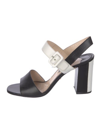 Prada Leather Colorblock Pattern Slingback Sandals