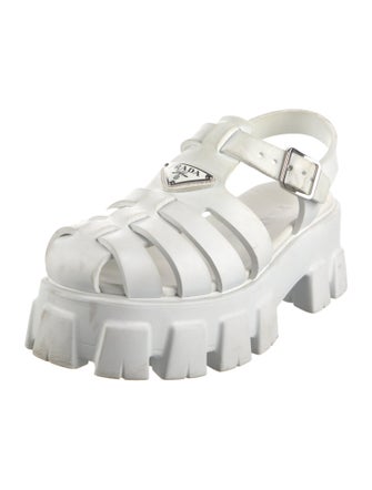 Prada Enameled Metal Triangle Rubber Sandals