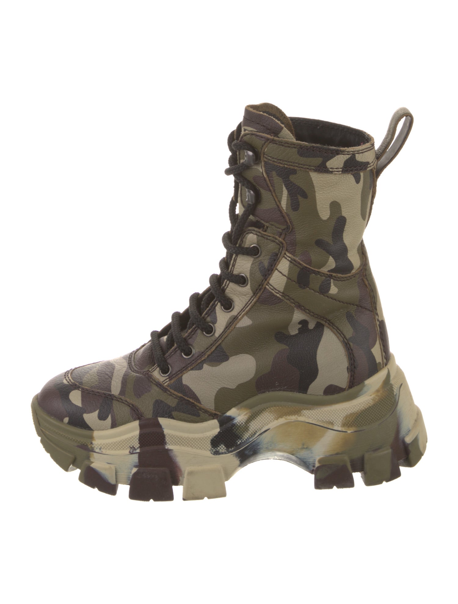 Prada Leather Camouflage Print Combat Boots