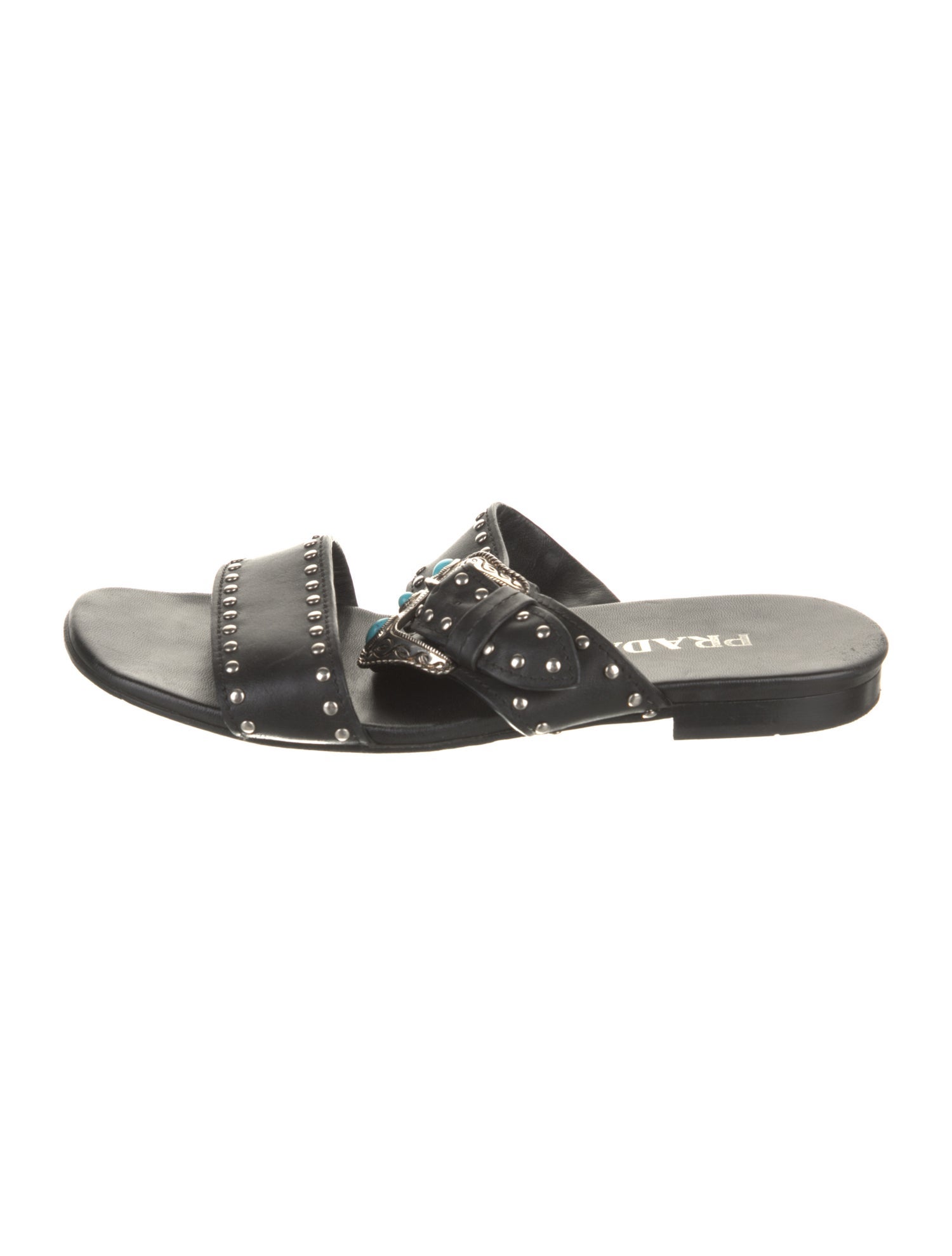 Prada Leather Studded Accents Slides