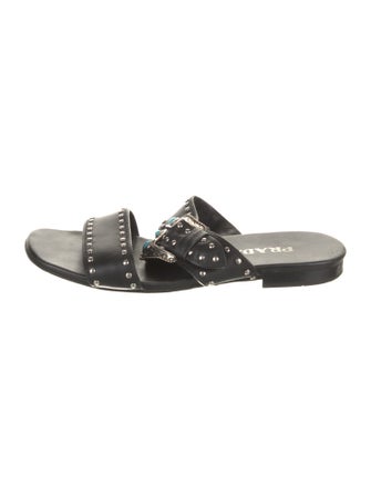 Prada Leather Studded Accents Slides