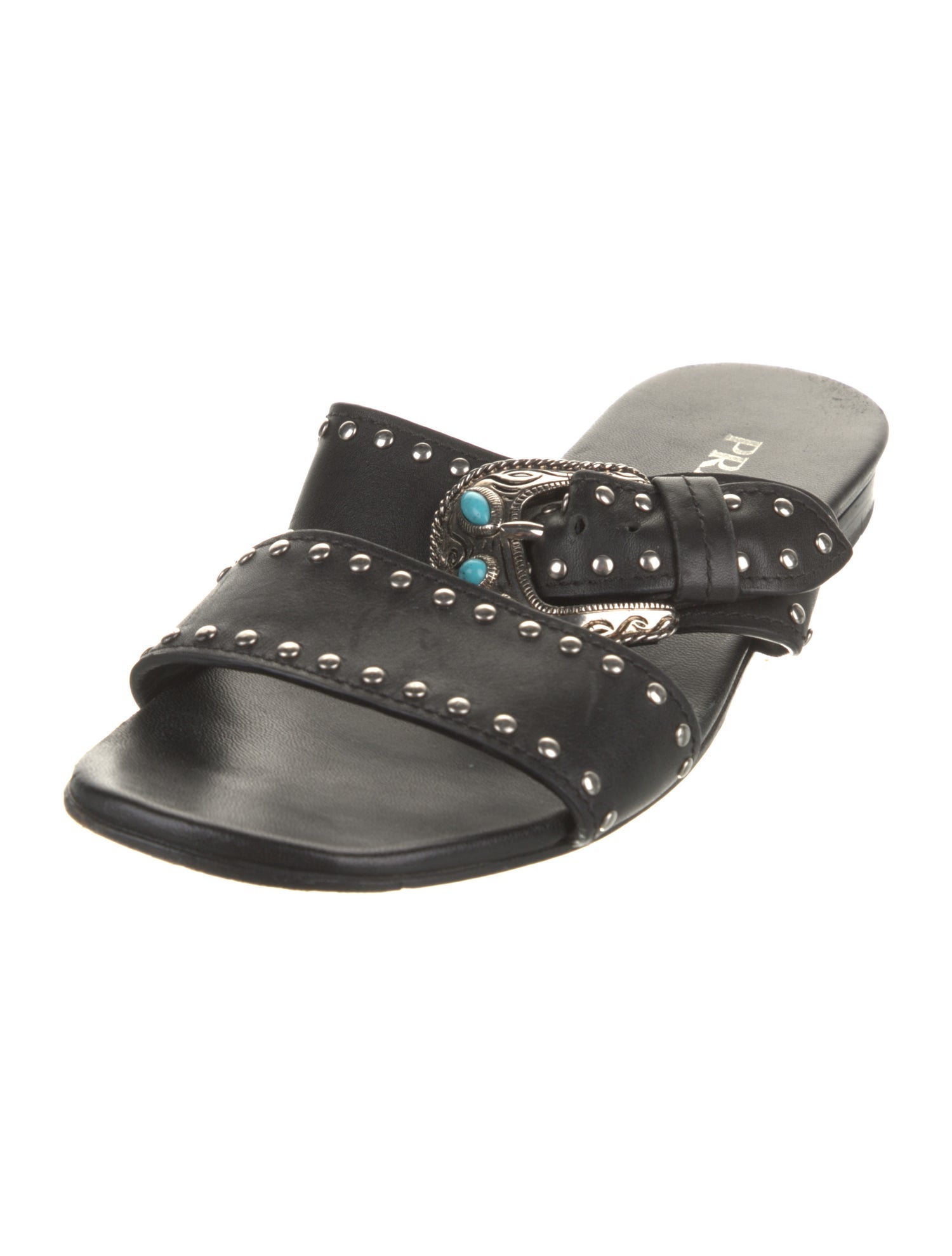 Prada Leather Studded Accents Slides